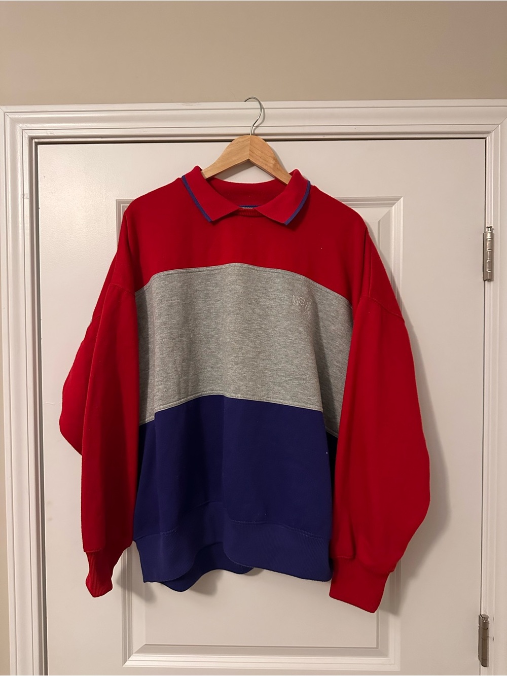 Men's Colorblock Crewneck Sweater in Red, Gray & Blue